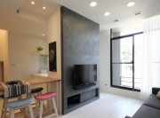 幸福溫馨現(xiàn)代簡約風格100平米復式loft客廳電視背景墻裝修效果圖