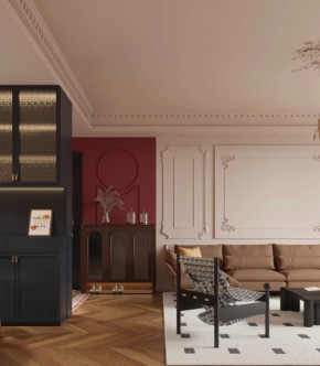 法式中古風三居室客廳裝修效果圖