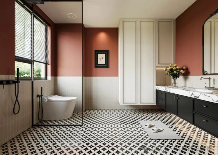 奶油中古風三居室衛(wèi)生間裝修效果圖