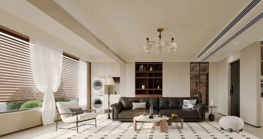 中古風三居室客廳裝修效果圖