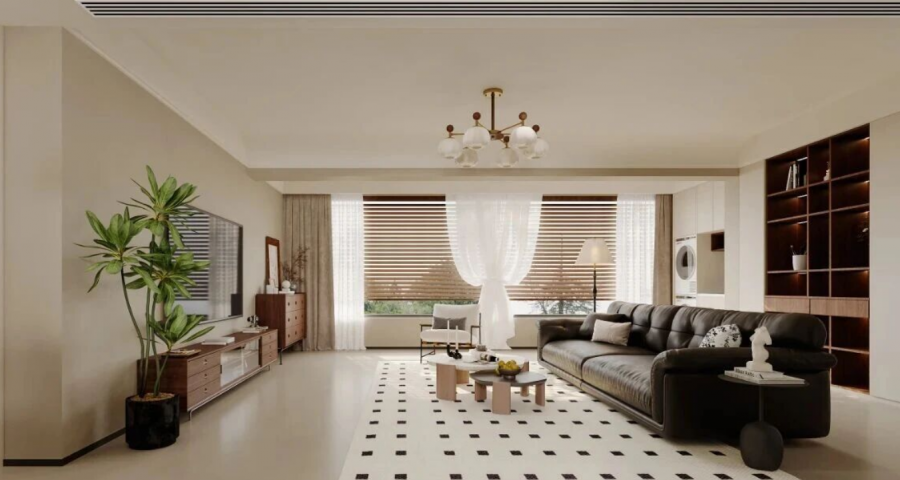 中古風三居室客廳裝修效果圖