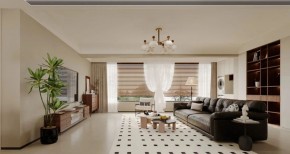 中古風三居室客廳裝修效果圖